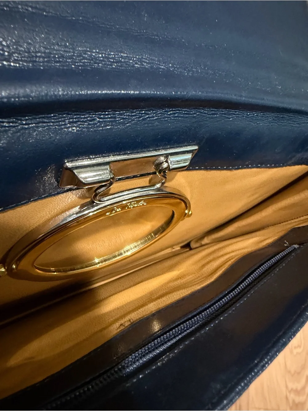 Vintage Lou Taylor Navy Leather Envelope Clutch Wristlet